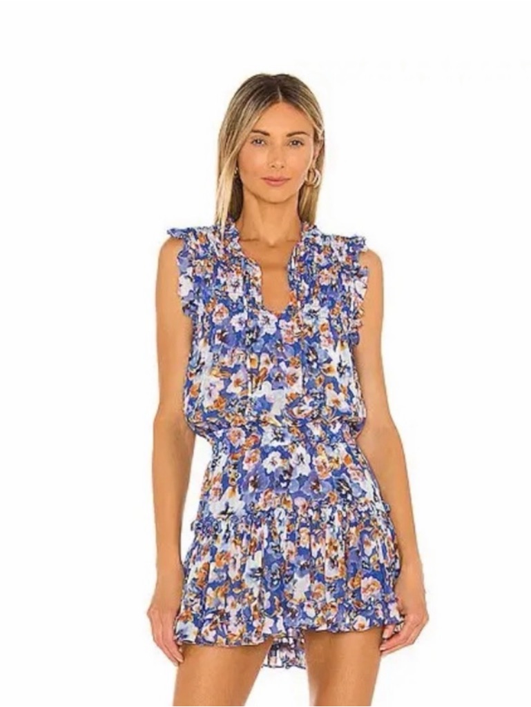 Misa Los Angeles Blue Floral Ruffle Mini Dress